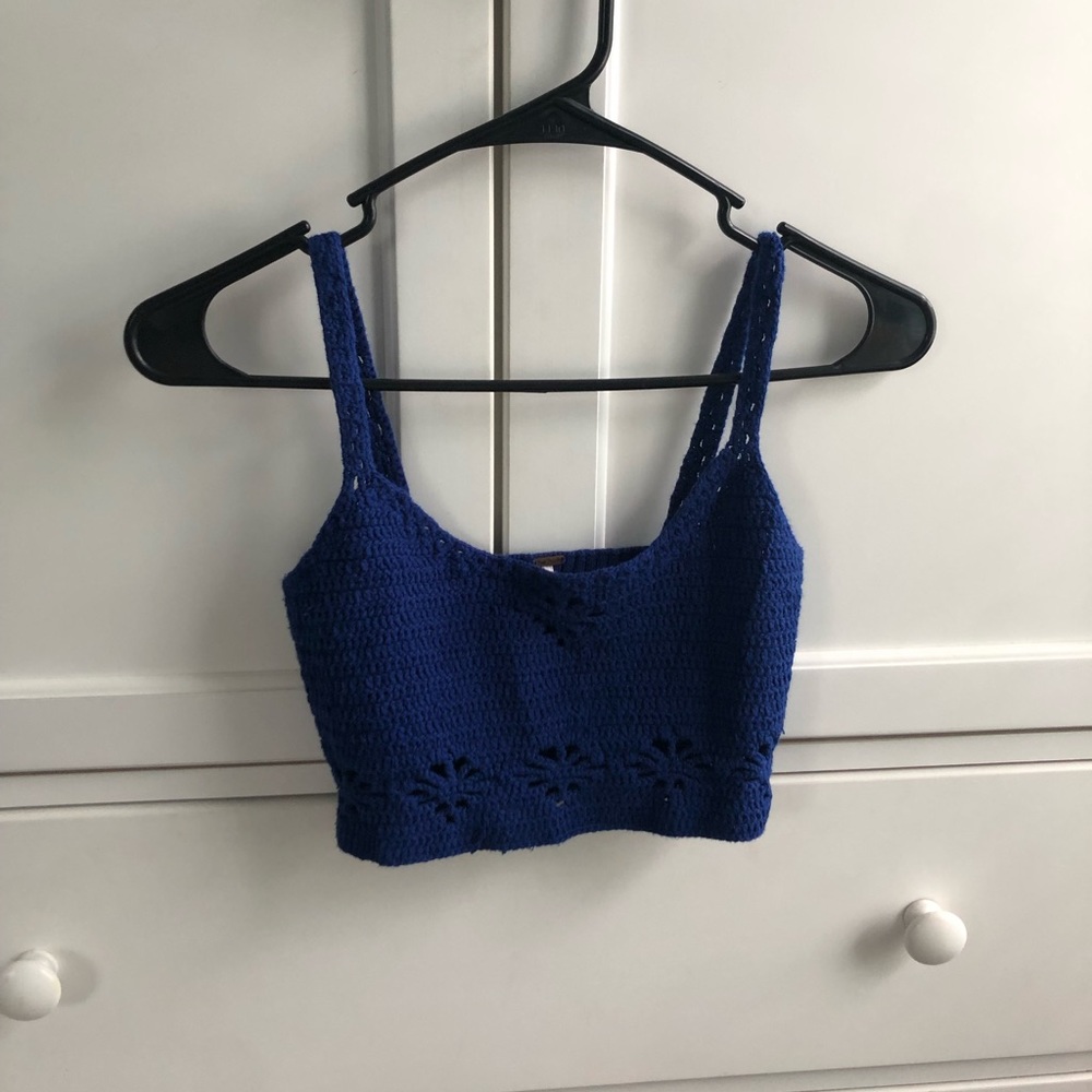 Free People Navy Blue Knit Crop Top
